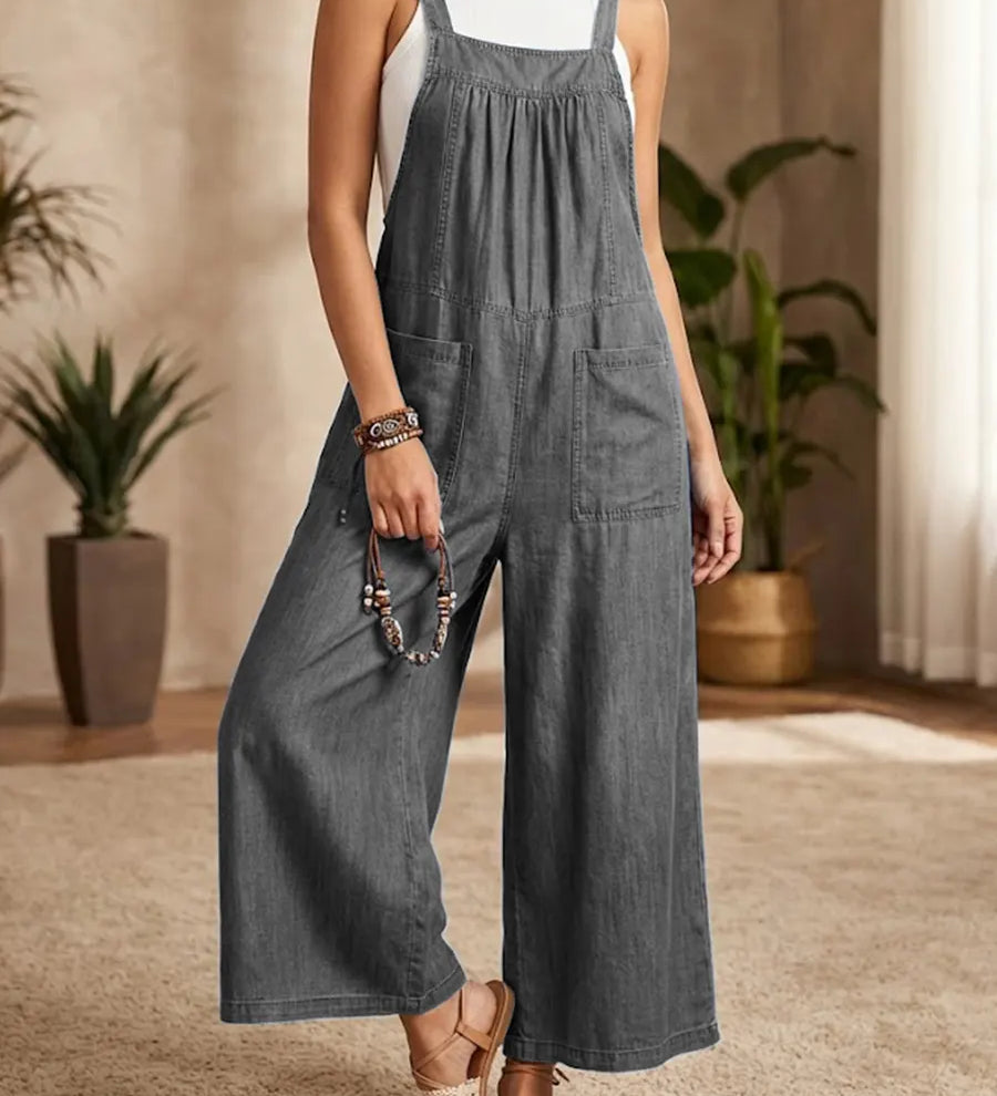 Denim jumpsuit met bretels en wijde pijpen voor een relaxte look