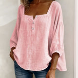 Blouse met vierkante hals en knoopsluiting voor een ontspannen look