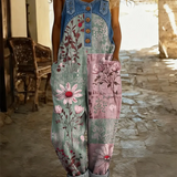 Eveline | Denim jumpsuit met patchwork bloemenprint en losse pasvorm