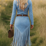 Suède jurk met franjes en westernstijl voor een stoere look