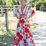 Corinne | Bloemenjurk met korte mouwen en V-hals