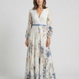 Lavinia | Maxi jurk met lange mouwen en V-hals met bloemenpatroon