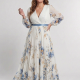 Lavinia | Maxi jurk met lange mouwen en V-hals met bloemenpatroon