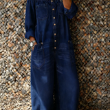 Denim jumpsuit met off-shoulder halslijn en relaxte pasvorm