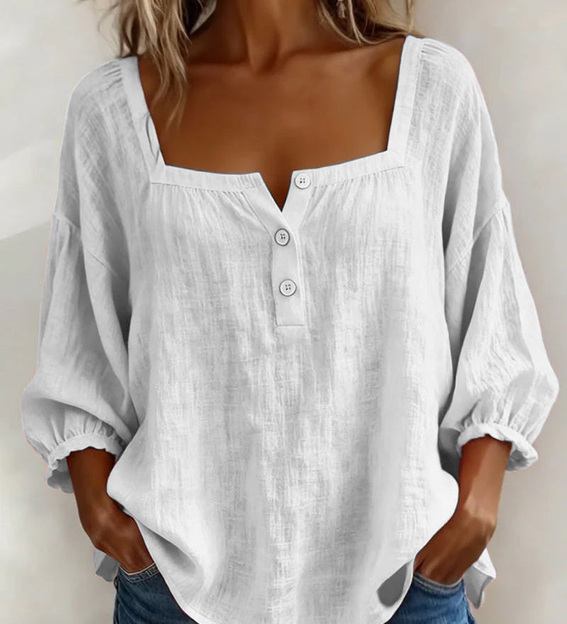 Blouse met vierkante hals en knoopsluiting voor een ontspannen look