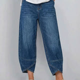 Katoenen broek met denim look en relaxte pasvorm