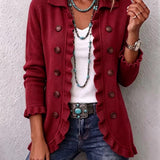 Rosalía | Chaqueta de Punto Rojo Rubí con Volantes