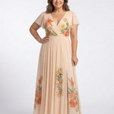 Calista | Maxi Jurk met V-hals en Korte Mouwen
