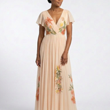 Calista | Maxi Jurk met V-hals en Korte Mouwen