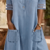 Brittany™ | Buikcamouflerende Denim-Look Blousejurk