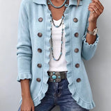Cecilia | Stoffig blauwe cardigan met ruches