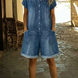 Denim playsuit met kraag en korte mouwen voor casual zomerdagen