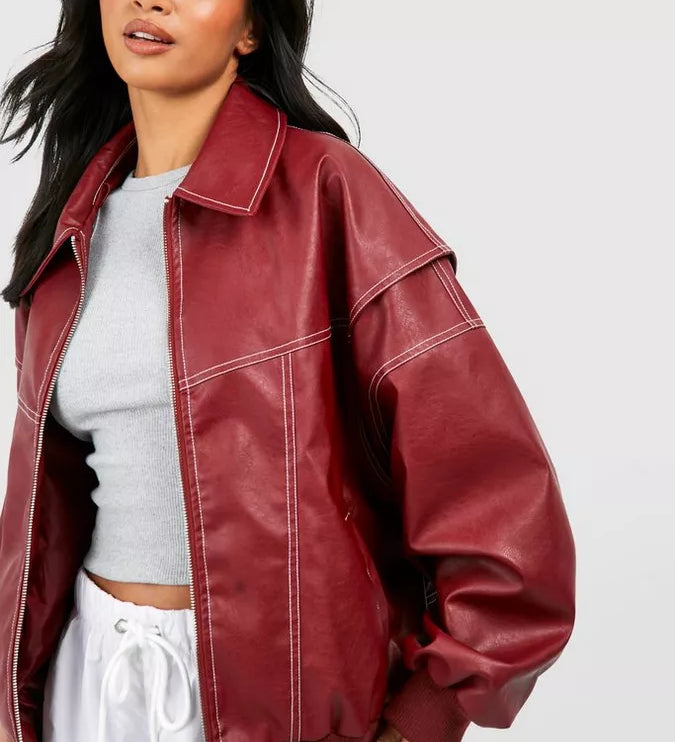 Elle | Kunstleren bomberjack met stoere look en comfortabele pasvorm