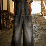 Denim jumpsuit met V-hals en relaxte pasvorm voor casual stijl