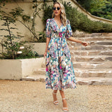 Zomerjurk met V-hals en kleurrijk dessin voor een frisse look