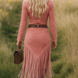 Suède jurk met franjes en westernstijl voor een stoere look