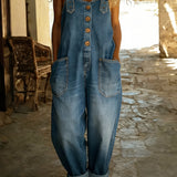 Denim jumpsuit met verstelbare bandjes en relaxte pasvorm
