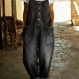 Denim jumpsuit met verstelbare bandjes en relaxte pasvorm