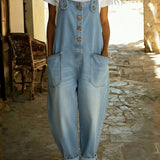 Denim jumpsuit met verstelbare bandjes en relaxte pasvorm