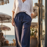 Feline | Brede Pantalon in Katoen en Linnen Mix