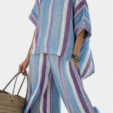 Linnen set met oversized blouse en artistieke strepen