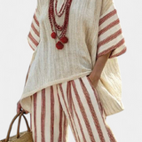 Linnen set met oversized blouse en wijde broek voor zomerse dagen
