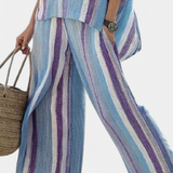 Linnen set met oversized blouse en artistieke strepen