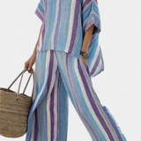 Linnen set met oversized blouse en artistieke strepen