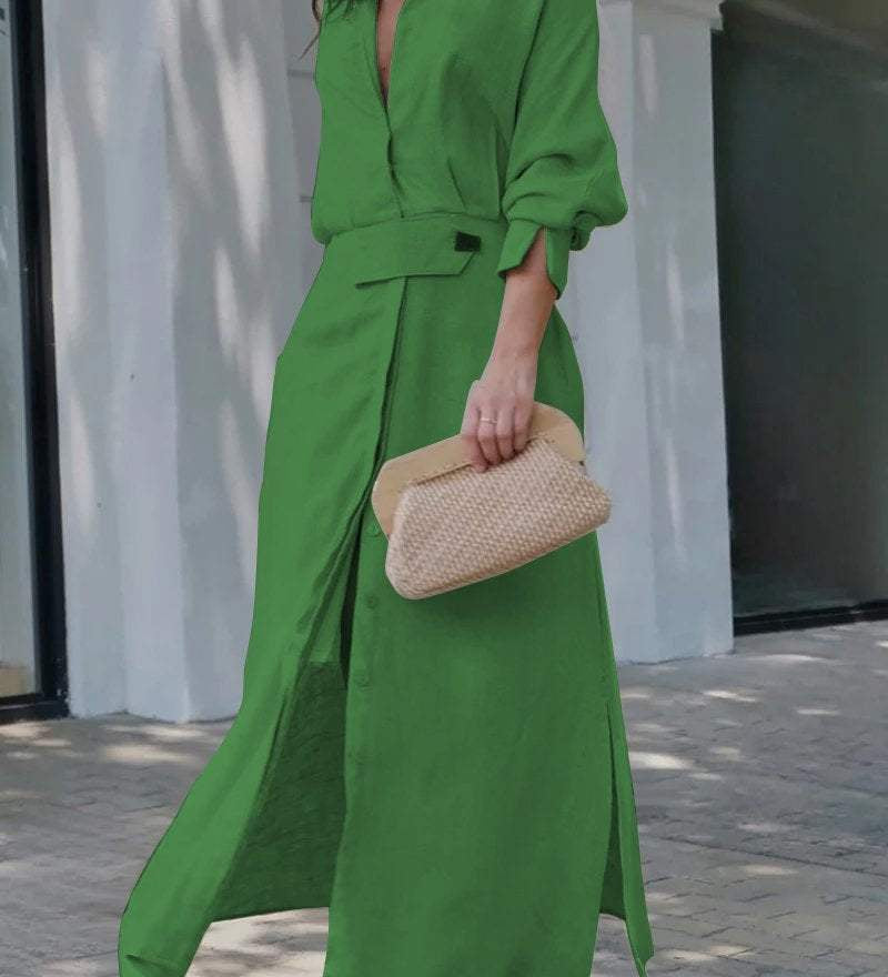 Delphine | Lange linnen jurk met natuurlijke elegantie en comfortabele pasvorm