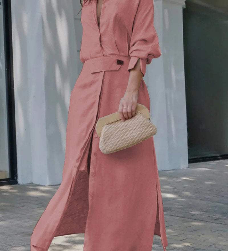 Delphine | Lange linnen jurk met natuurlijke elegantie en comfortabele pasvorm