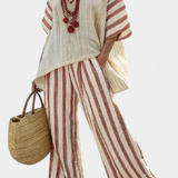 Linnen set met oversized blouse en wijde broek voor zomerse dagen