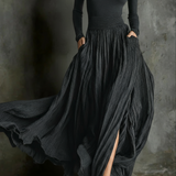 Maxijurk met hoge taille en elegante zijsplit