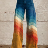 Wijde broek met retro zigzag print en brede pijpen