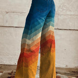 Wijde broek met retro zigzag print en brede pijpen