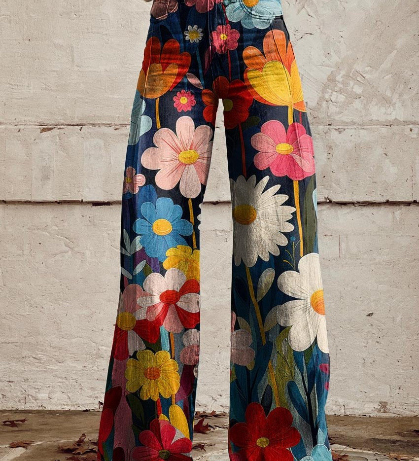 Wijde broek met bloemenmotief en vloeiende pasvorm
