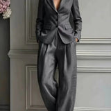 Victoria Conjunto de Traje Elegante con Blazer Entallada y Pantalón Ancho