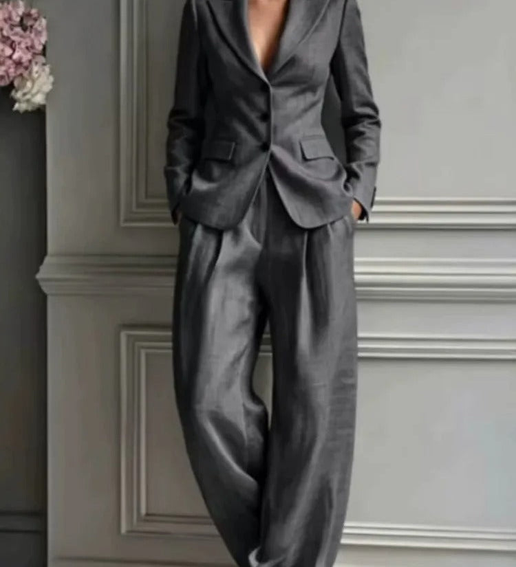 Victoria Conjunto de Traje Elegante con Blazer Entallada y Pantalón Ancho