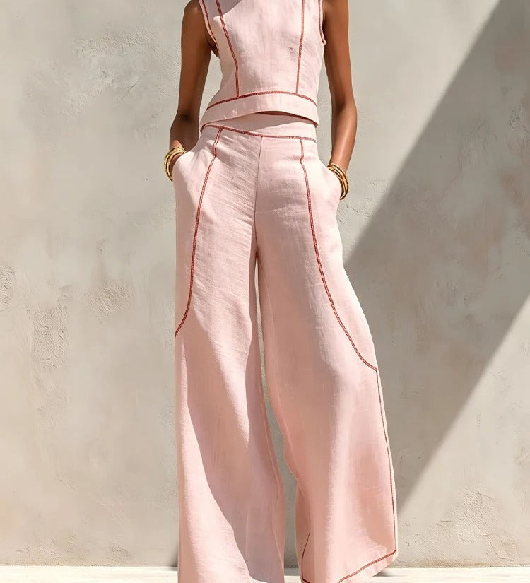 Inés Conjunto de Dos Piezas con Pantalón Palazzo y Detalles en Contraste
