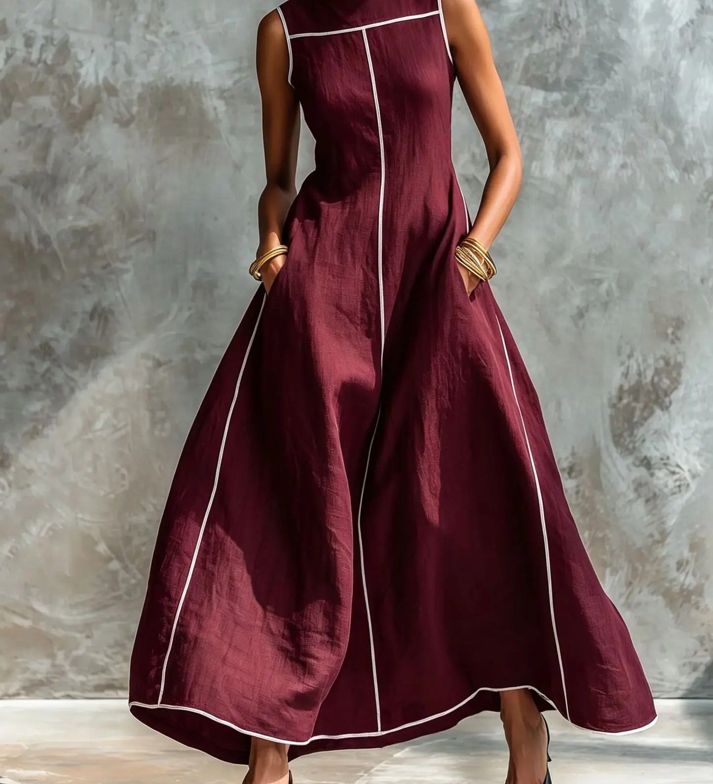 Carlota Vestido Maxi con Ribetes en Contraste