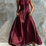 Carlota Vestido Maxi con Ribetes en Contraste