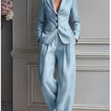 Victoria Conjunto de Traje Elegante con Blazer Entallada y Pantalón Ancho