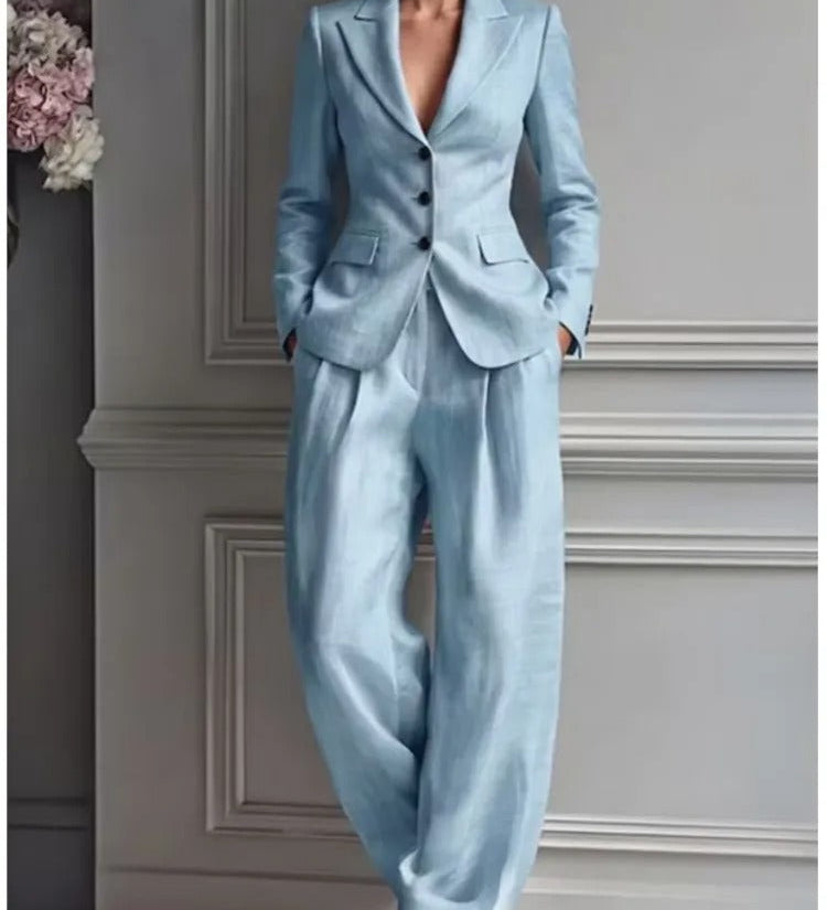 Victoria Conjunto de Traje Elegante con Blazer Entallada y Pantalón Ancho