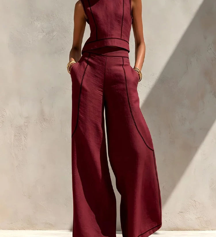 Inés Conjunto de Dos Piezas con Pantalón Palazzo y Detalles en Contraste