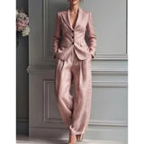 Victoria Conjunto de Traje Elegante con Blazer Entallada y Pantalón Ancho