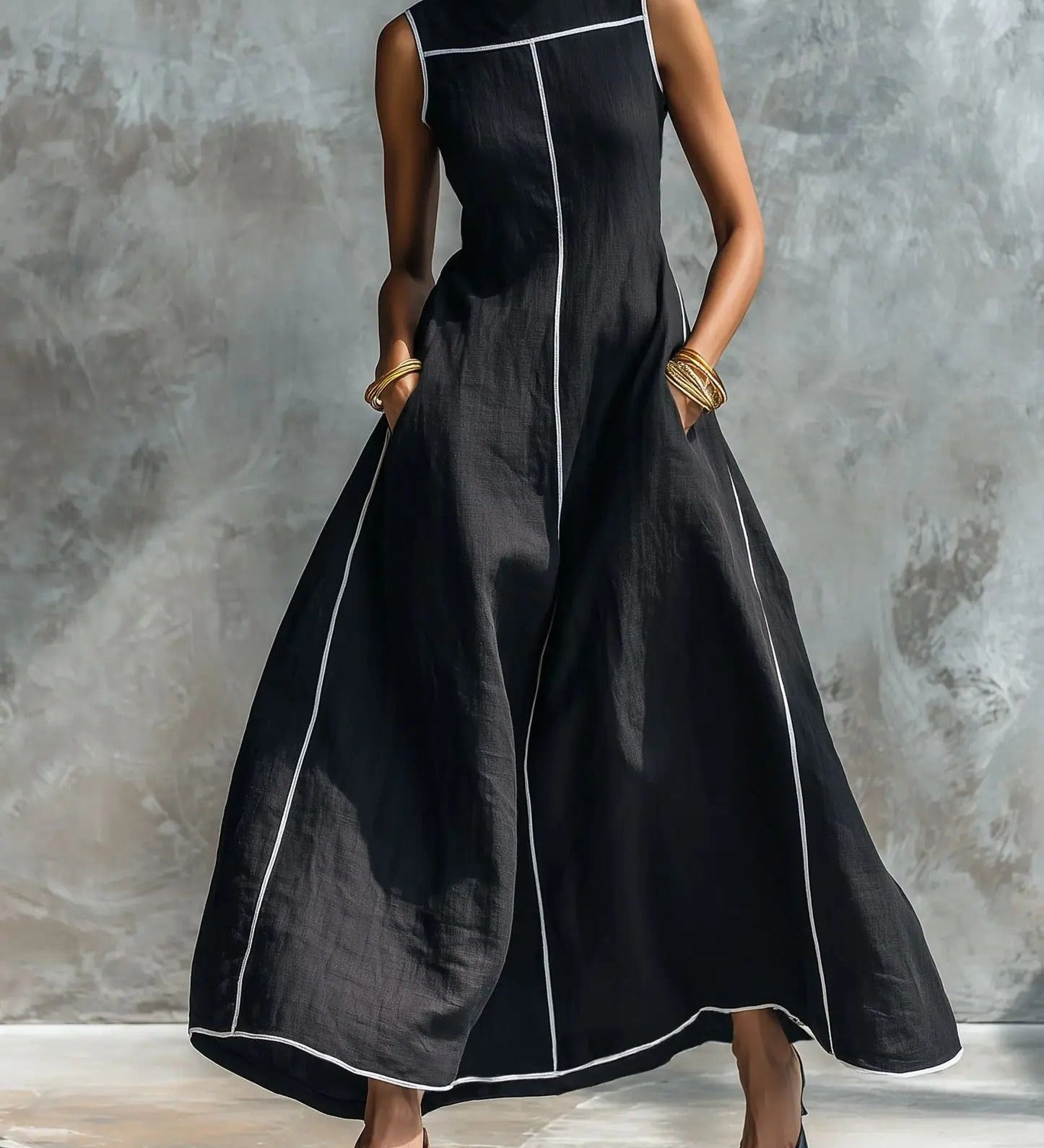 Carlota Vestido Maxi con Ribetes en Contraste