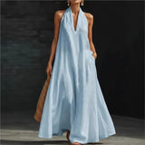 Clara Vestido de Algodón y Lino Maxi Halter