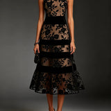 Odette Vestido Midi de Tul Bordado Floral