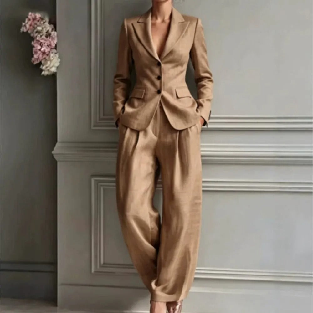 Victoria Conjunto de Traje Elegante con Blazer Entallada y Pantalón Ancho