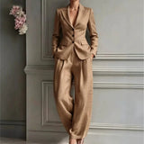 Victoria Conjunto de Traje Elegante con Blazer Entallada y Pantalón Ancho