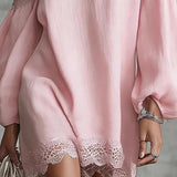 Olivia Vestido Mini de Encaje con Hombros Descubiertos y Mangas Abullonadas